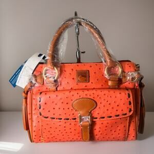 NWT Dooney & Bourke Medium Pocket Satchel Light Orange Ostrich Leather W/DustBag
